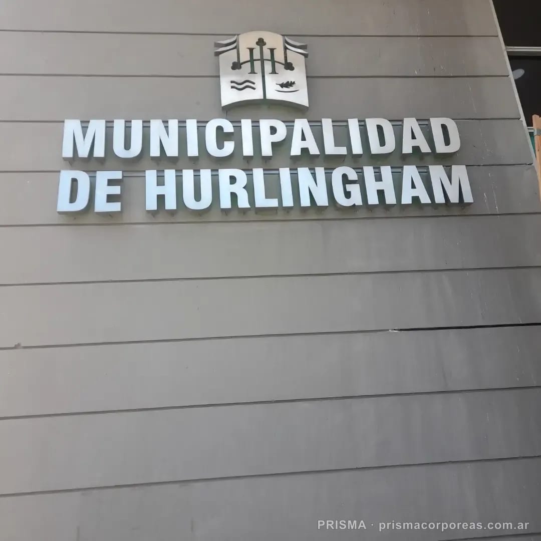 Letras corpóreas Municipalidad de Hurlingham en acero inoxidable 304, sin iluminar, Hurlingham, Buenos Aires